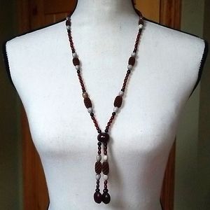 Vintage Apple Sead Natural Bead Lariat Necklace